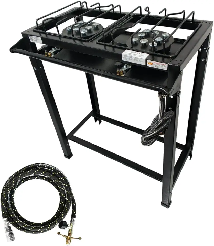 Fogão Industrial de Alta Pressão, 2 Bocas com Queimadores Potentes, Pés de Borracha, Mangueira e Registro Cheff Jr/Snr (Senior)
