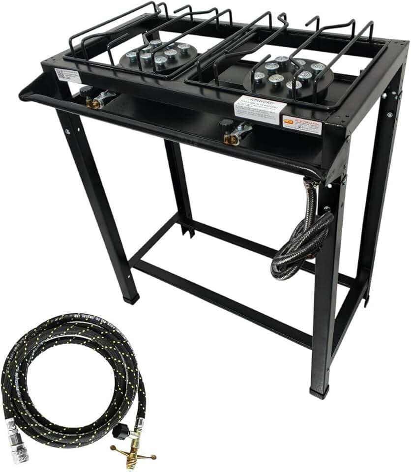 Fogão Industrial de Alta Pressão, 2 Bocas com Queimadores Potentes, Pés de Borracha, Mangueira e Registro Cheff Jr/Snr (Senior)