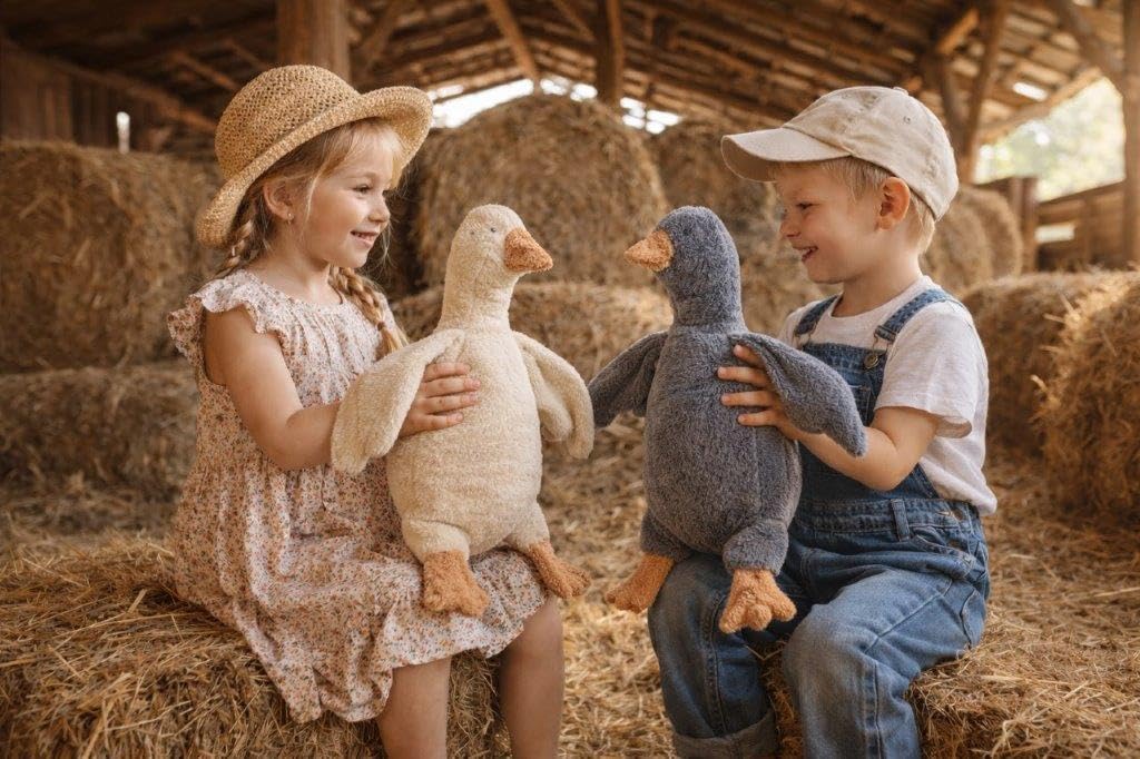 Efie Bio-Kuscheltier Set Gänse 2er-Set aus Baumwolle mit recycelter Füllung handgefertigt in Deutschland