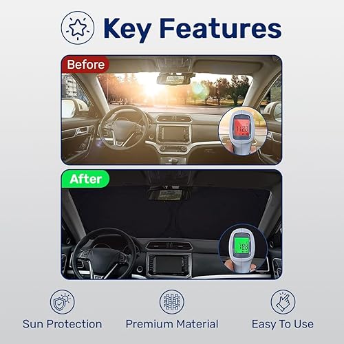 Miniatura 3 de Parasol divertido para parabrisas de automóvil, SUV, camión (55 x 30 pulgadas), parasol para automóvil, diseño de bulldog inglés, bloquea los rayos