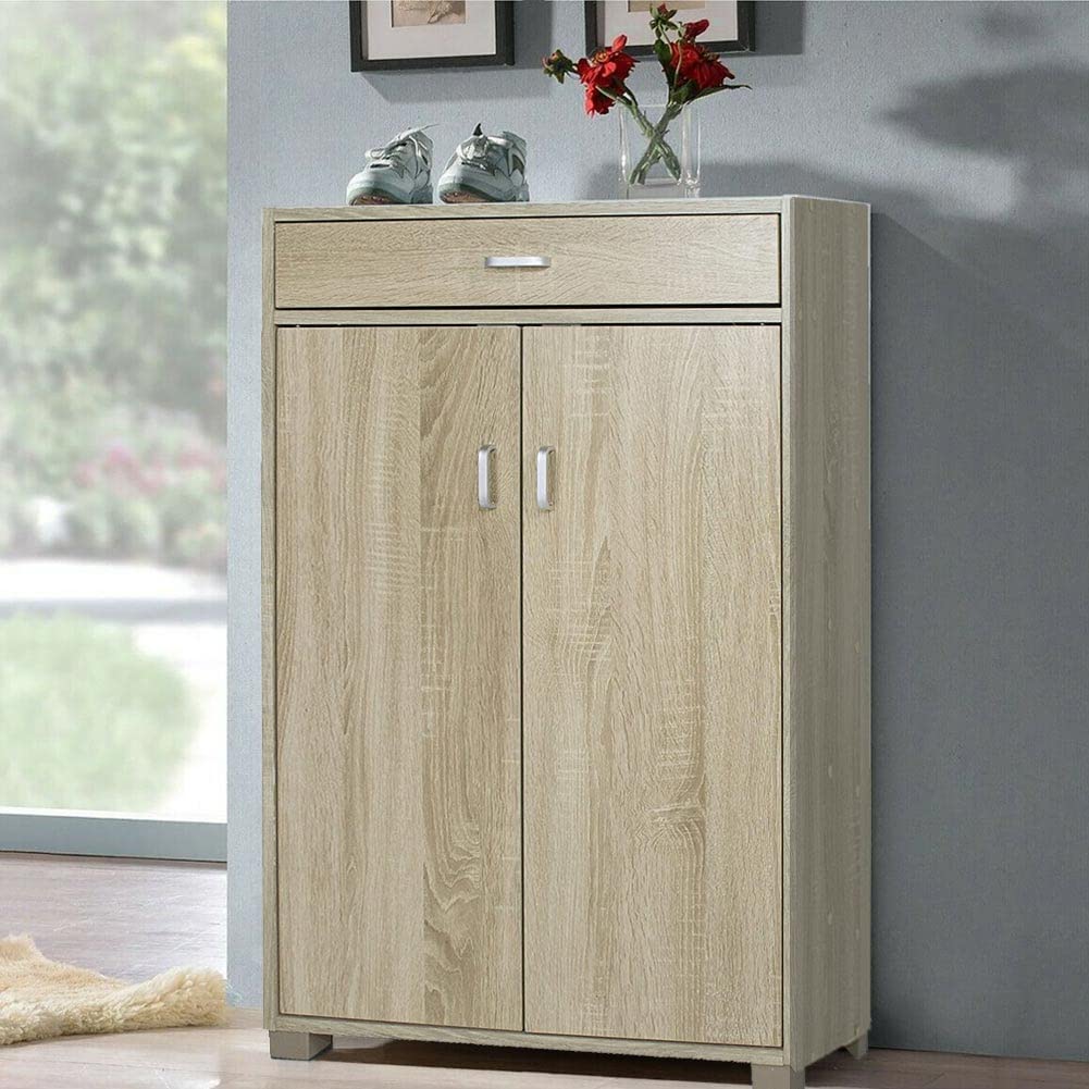 BAKAJI Mobile Scarpiera Portascarpe Ingresso Casa con 5 Ripiani Porta Scarpe + Cassetto Chiusura 2 Ante Struttura in Legno Armadio Mobiletto Ausiliario Multiuso, 95 x 63 x 33 cm (Quercia)