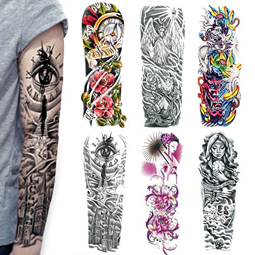 Temporary Arm Tattoos,Extra Large Full Arm Fake Tattoo for Men and Women, Body Art Adult Waterproof Sticker (Pack of 6)(4)
