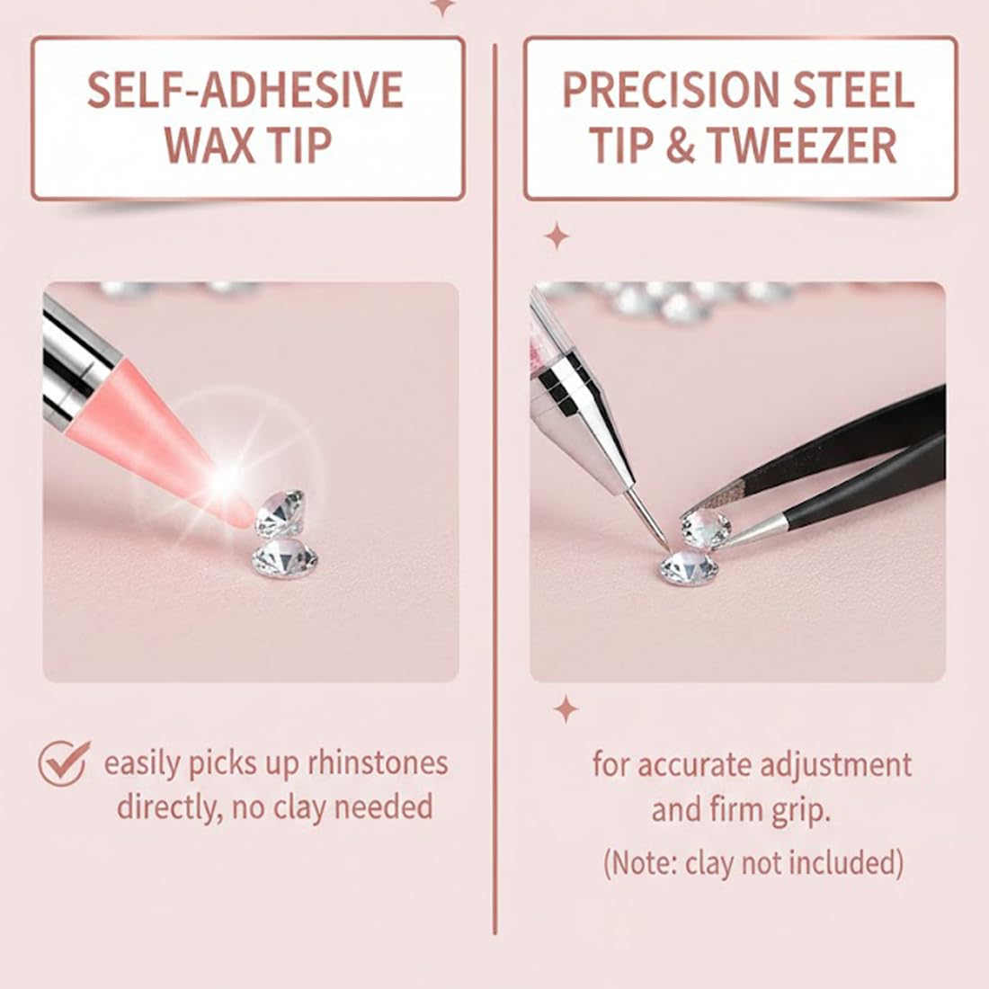 2 Set Penna di Cera per Strass Unghie con Punte di Ricambio e Pinzetta, Penna per Nail Art di Precisione, Brillantini Unghie, Strass Nail Pen per Decorazioni Unghie e DIY
