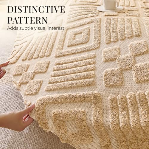 Image of HOKIPO Urban Loom 240 GSM Sherpa Sofa Cover 2 Seater Throw, Camel Diamond