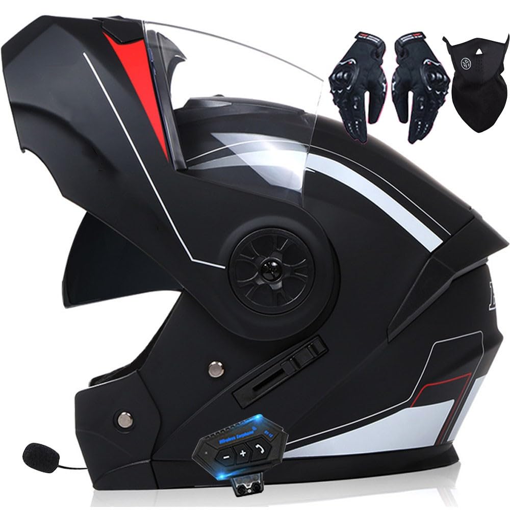 Casco Moto Integrato Bluetooth Modulare Flip Full Face Apribile con Doppia Visiera Caschi Speaker Integrato Microfono per Risposta Automatica Donna o Uomo Certificazione ECE