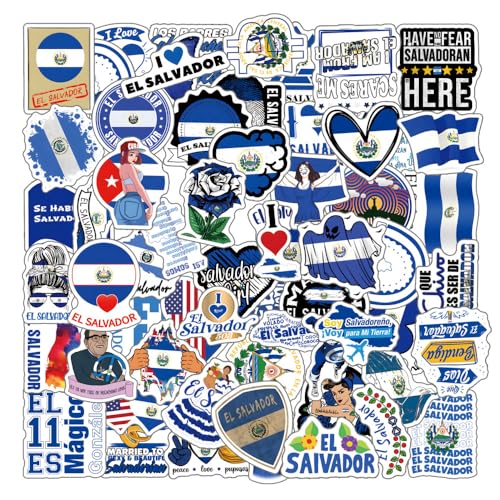 63Pcs El Salvador Stickers Pack, SV Aesthetic Graphic Vinyl Waterproof Sticker Decals for Water Bottle,Laptop,Phone,Skateboard,Scrapbooking,Bumper Choice for Fans for Party Supply