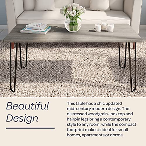 Lavish Home Coffee Table With Hairpin Legs - Modern Industrial Style Decor, Woodgrain-Look And Steel Accent Minimalist Furniture For Living Room Or Office #TOP2