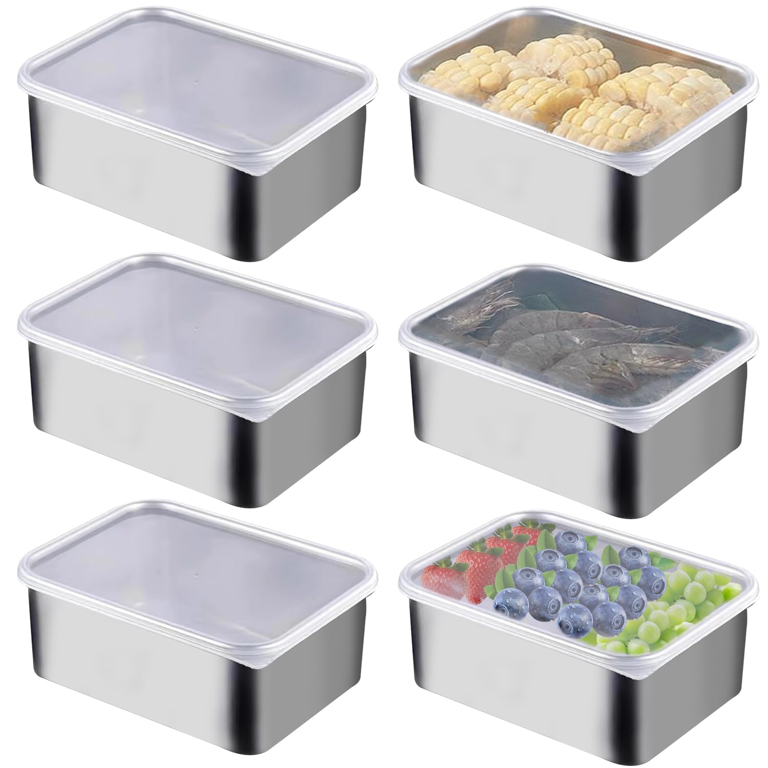 6 sztuk stalowych pojemników na żywność z pokrywkami, stalowe pojemniki na meal prep 13,5x10,5x5,5 cm na meal prep, wielokrotnego użytku, stosowe pojemniki na żywność, stosowe do zamrażarki i