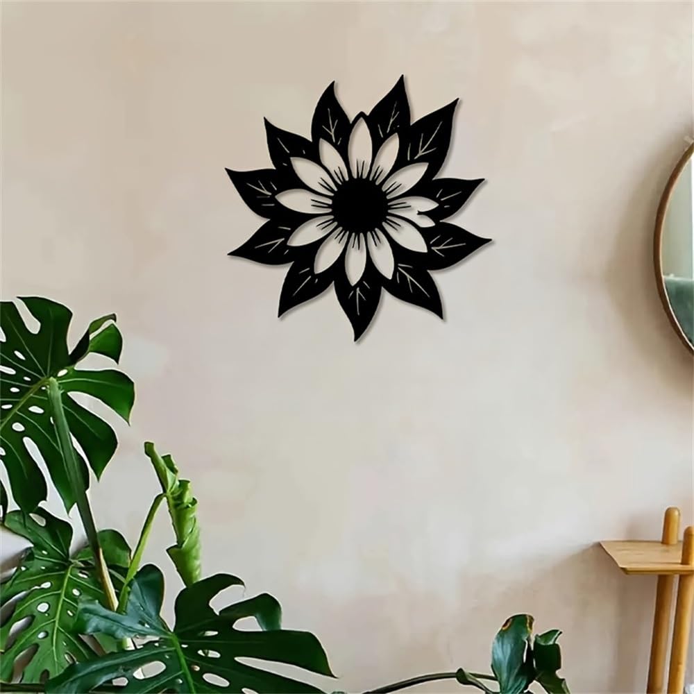 Generico Decoración de pared abstracta contemporánea de Metal con girasoles, diseño Floral Negro para Sala de estar, cocina y comedor para amantes del sol y Las Flores.