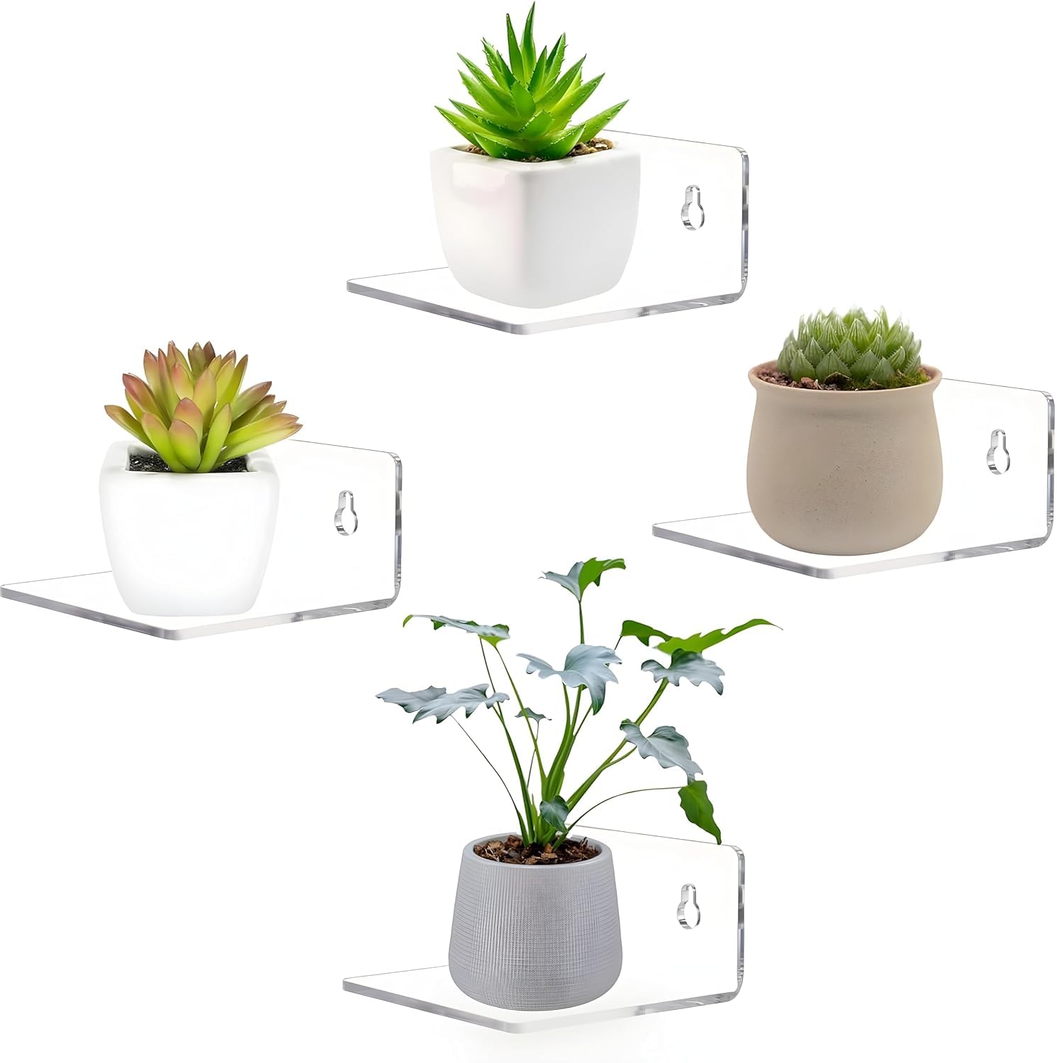 RAPAL 4-Pack Acrylic Wall Shelf Small Adhesive Floating Shelves Acrylic Hanging Shelves Display Ledges with Screw and Anchor (Clear) (4, Square)-image-31