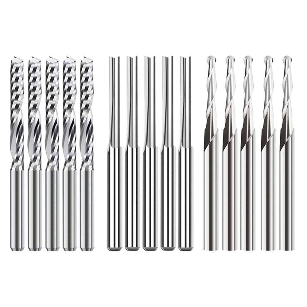 Littimoon End Mill Engraving Bits Set 15Pcs CNC Router Bits for Woodworking Acrylic Cutting 3.175/2mm Shank Carbide Milling Cutter