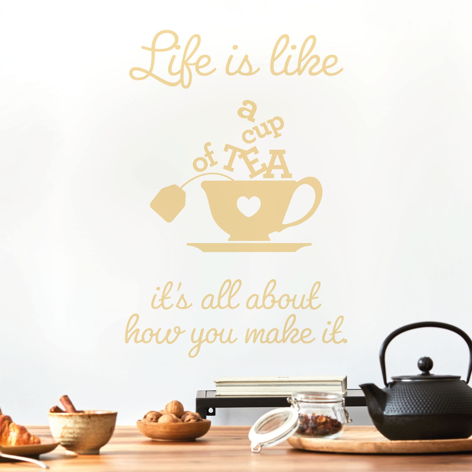 Wandaufkleber Mit Spruch 'Life Is Like A Cup Of Tea' – 30 X 44 Cm, Weiß, Wasserdicht