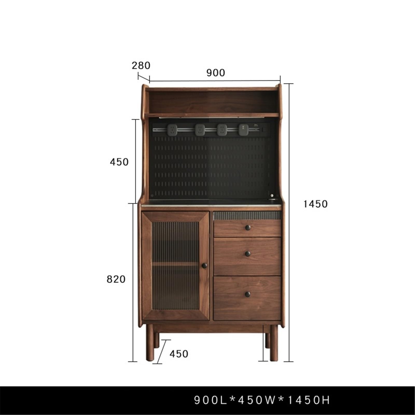 Cassettiera in legno per tè/caffè con piano di lavoro in pietra