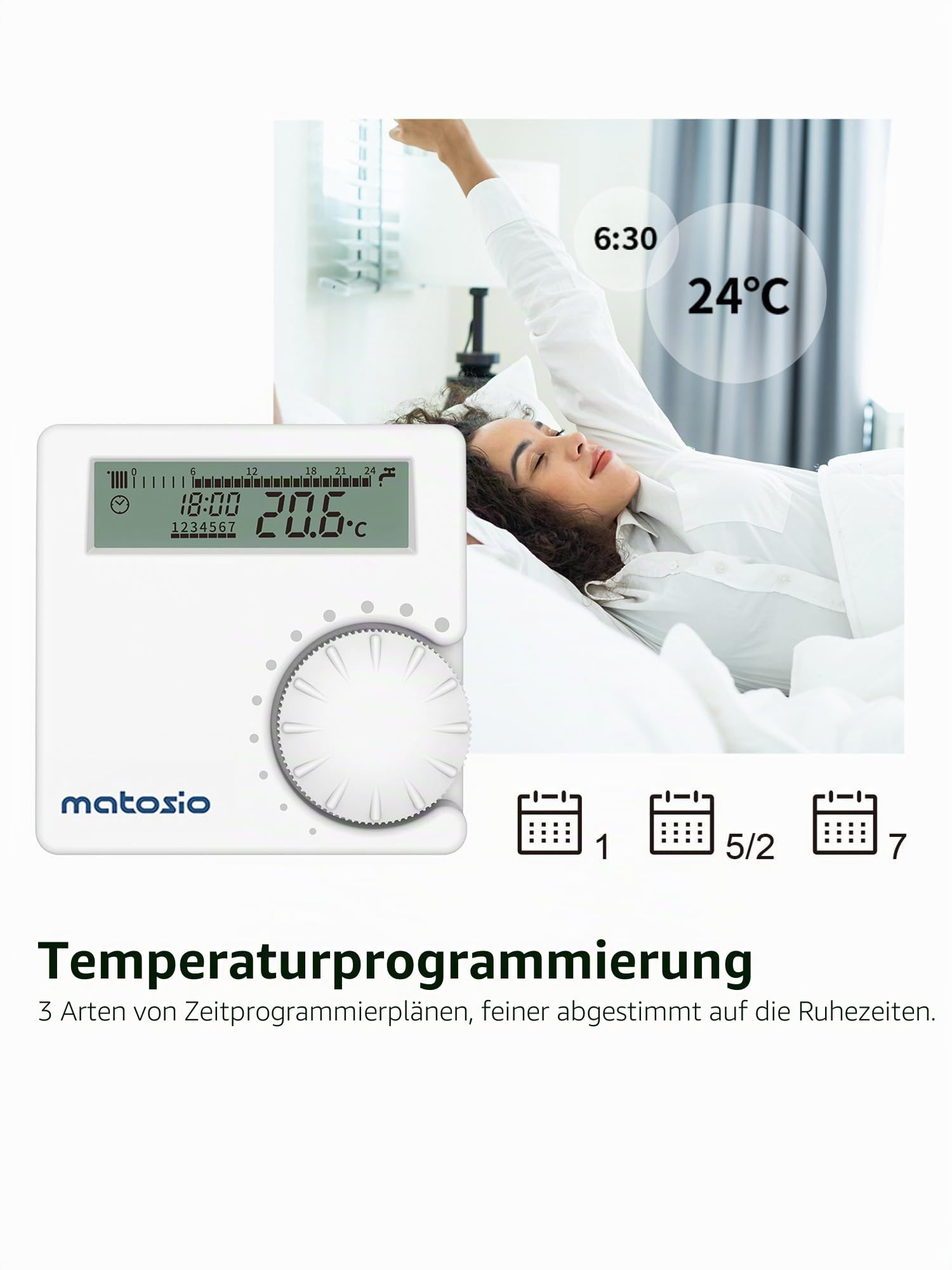 Funk-Thermostat Raumregler Set TH611 für Heizkessel, programmierbar, mit Empfänger, Kesselthermostat Digital, batteriebetriebener Raumthermostat, Wandmontage, Weiß