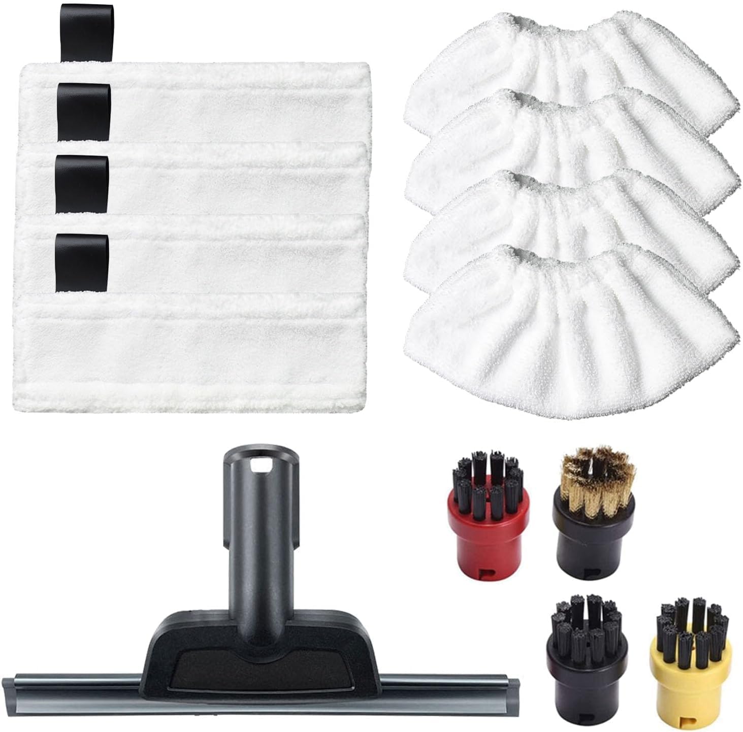 13PCS Microfiber Cleaning Mop Pads Accessories Kit for Karcher SC2 SC3 SC4 SC5 Steam Cleaner Replace Parts, 1 Steam Scraper Nozzle, 4 Mop Cloths, 4 Mop Pads, 4 Round Brushes,Cleaner Steam Mop Kits