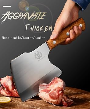 Meat Cleaver Butcher Knife Heavy Duty Bone Cleaver 6 '' Bones Cutting Knife Stainless Steel Thicken Blade Pear Wood Handle for Home Restaurant Farm