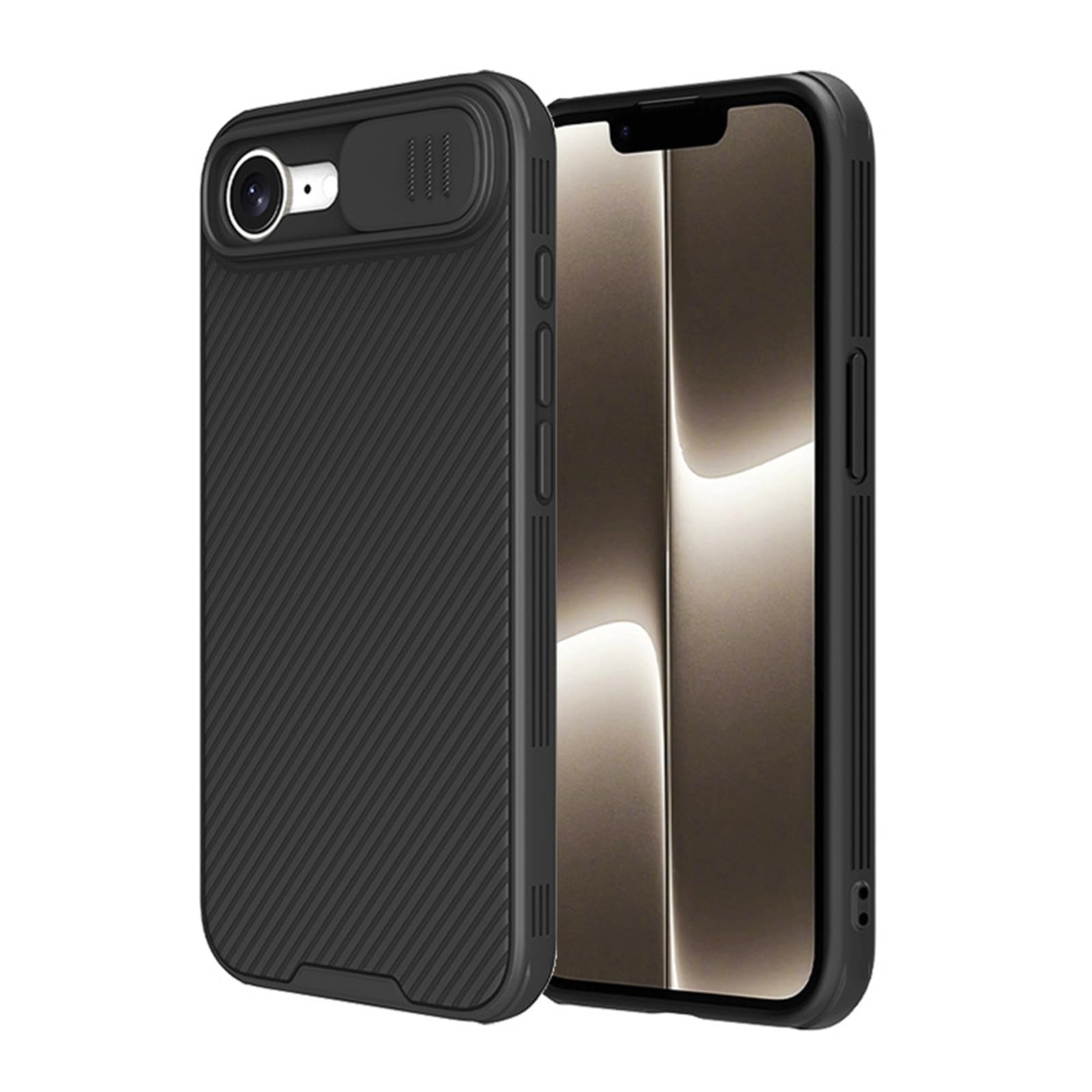 Ultradünne Hülle für iPhone 16 E/SE4, Gefrostetes rutschfest Schutzhülle mit Schiebe Objektiv Kamera Stoßfeste Handytasche,Schwarz,SE4