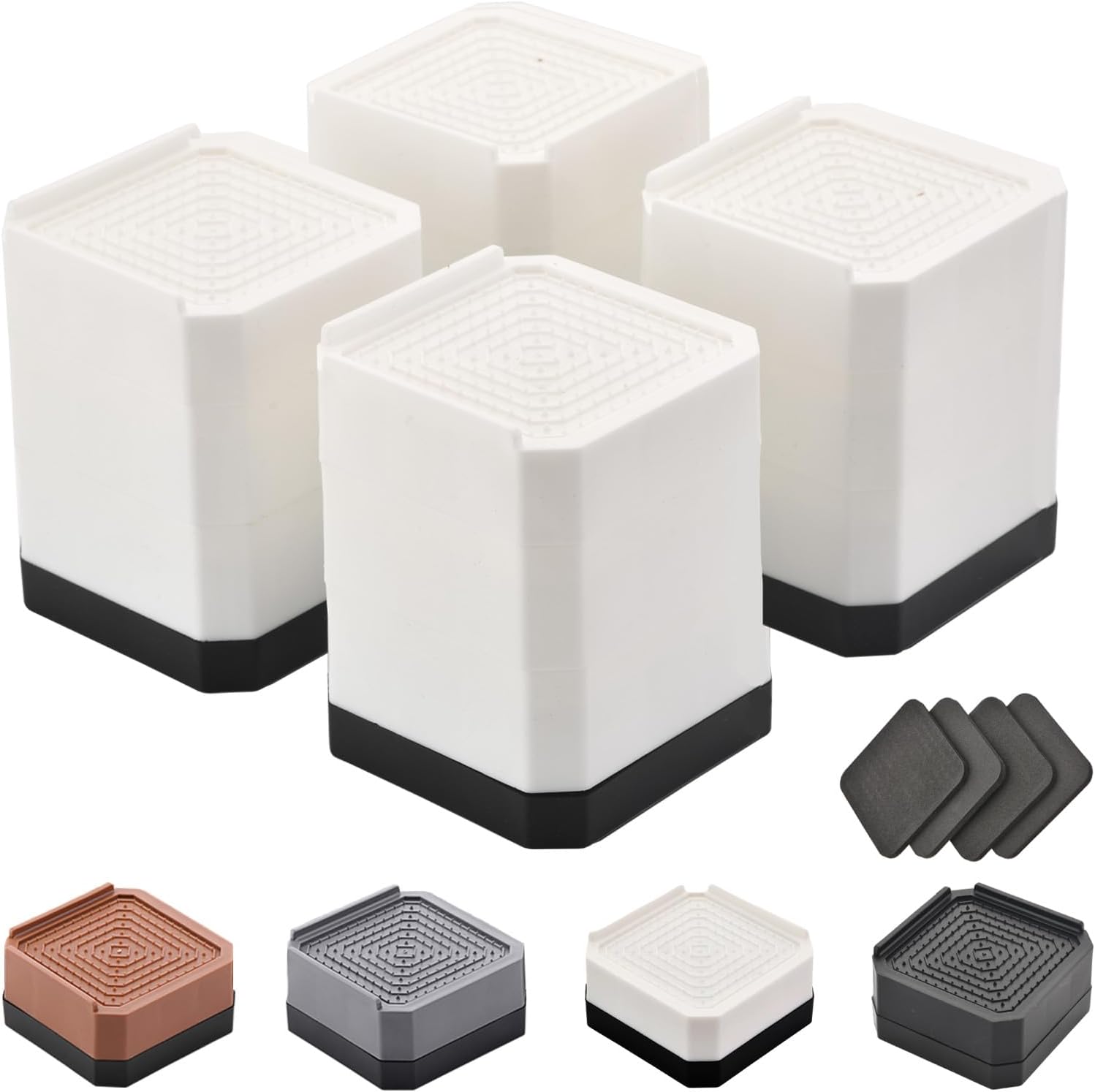Bed Risers Furniture Risers Heavy-Duty Rectangular Adjustable Block Lift to 3 inches and 4.3 inches Desk, Sofa, Chair Legs, Refrigerator, Washing Machine Support up to 4000 pounds White-square three layers 4.3inches