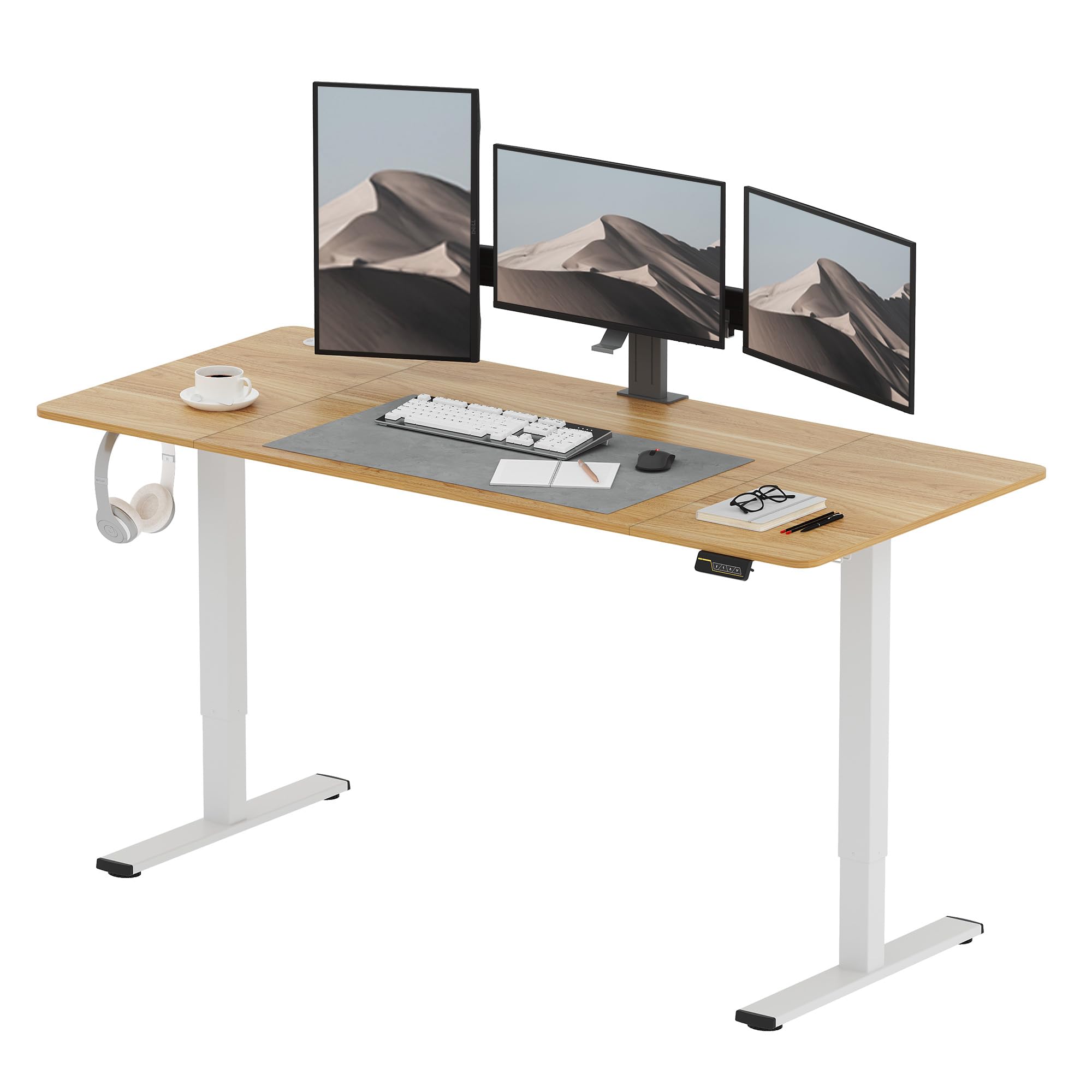 SANODESK FQ1 180x80cm Escritorio Elevable Eléctrico con Tablero, Standing Desk, Mesa Elevable para Computadora con Gancho, Cerradura para niños, Función de Memoria para Oficina y Hogar-Blanco Arce