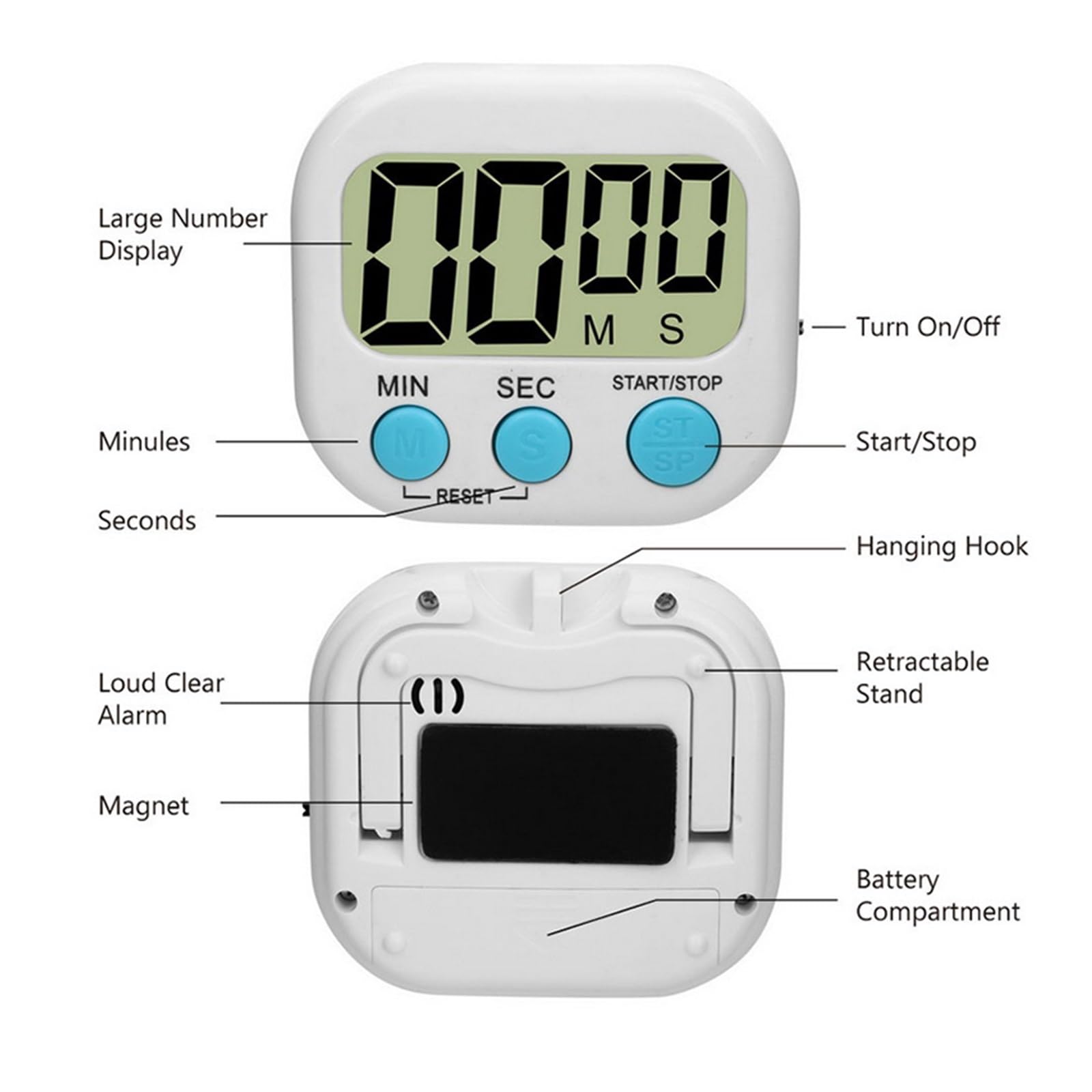 cronometro, Timer LCD multifunzione da cucina, for la cottura, con grande schermo(Blue)