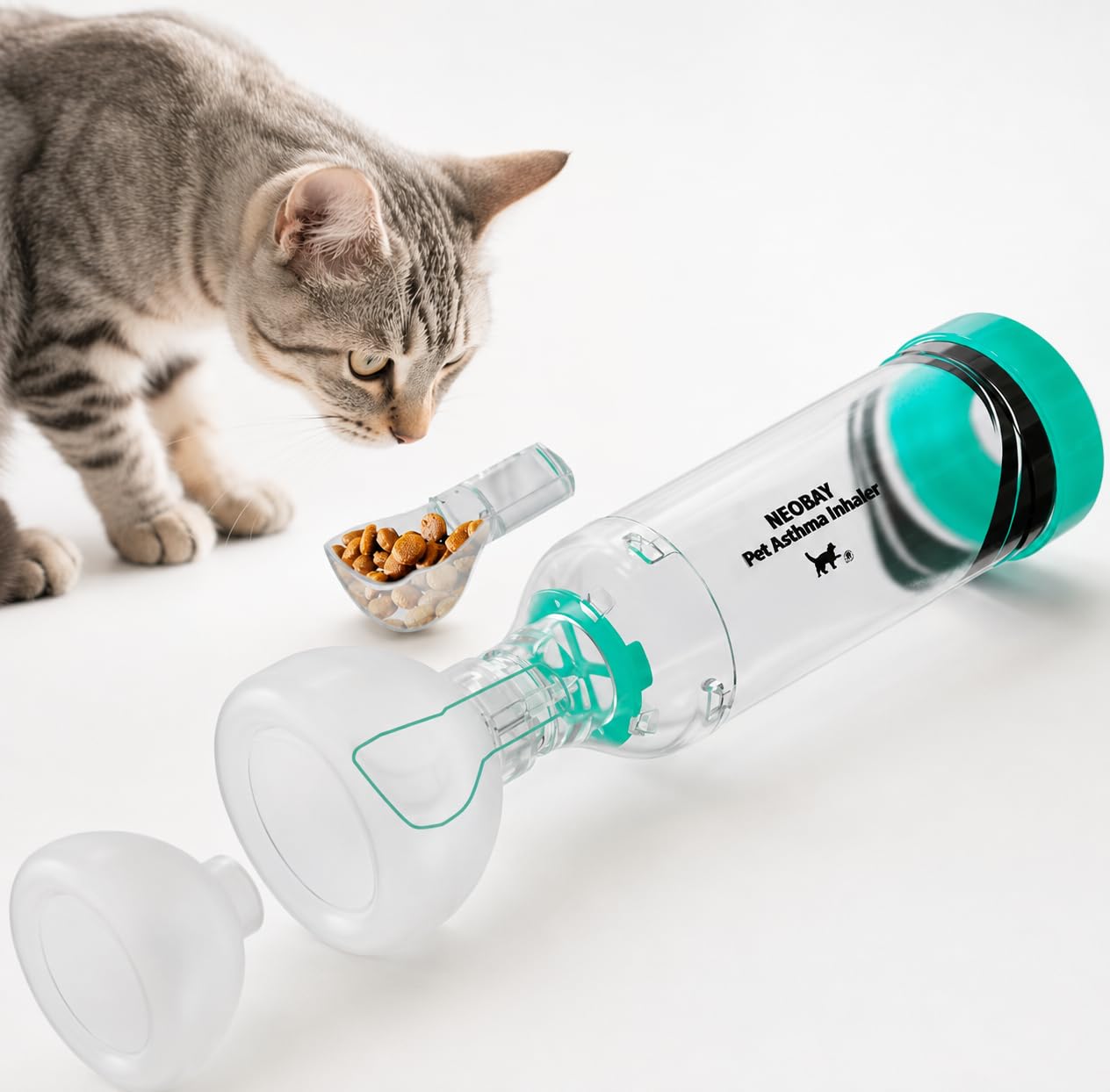 Neobay Inhalateur d'espacement pour chat avec sucette de panique unique et indicateur de respiration sensible – Conçu pour les chats souffrant d'asthme et de problèmes respiratoires, comprend 2