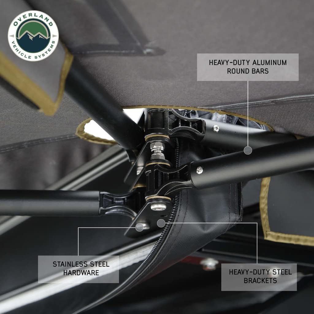 Overland Vehicle Systems 19679907 HD Nomadic 270 LTE Awning Driver Side | 65 Sq Ft of Coverage | Dark Gray Fabric with Black Travel Cover Included | Twist and Lock Technology | Heat-Sealed Seams