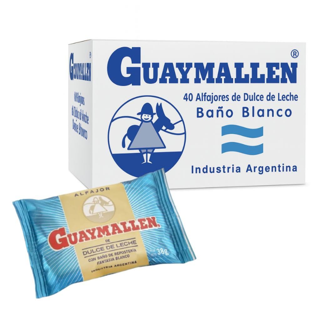 Guaymallen White Chocolate Alfajor with Dulce de Leche Sauce, 38 g / 1.34 oz (Pack of 40)