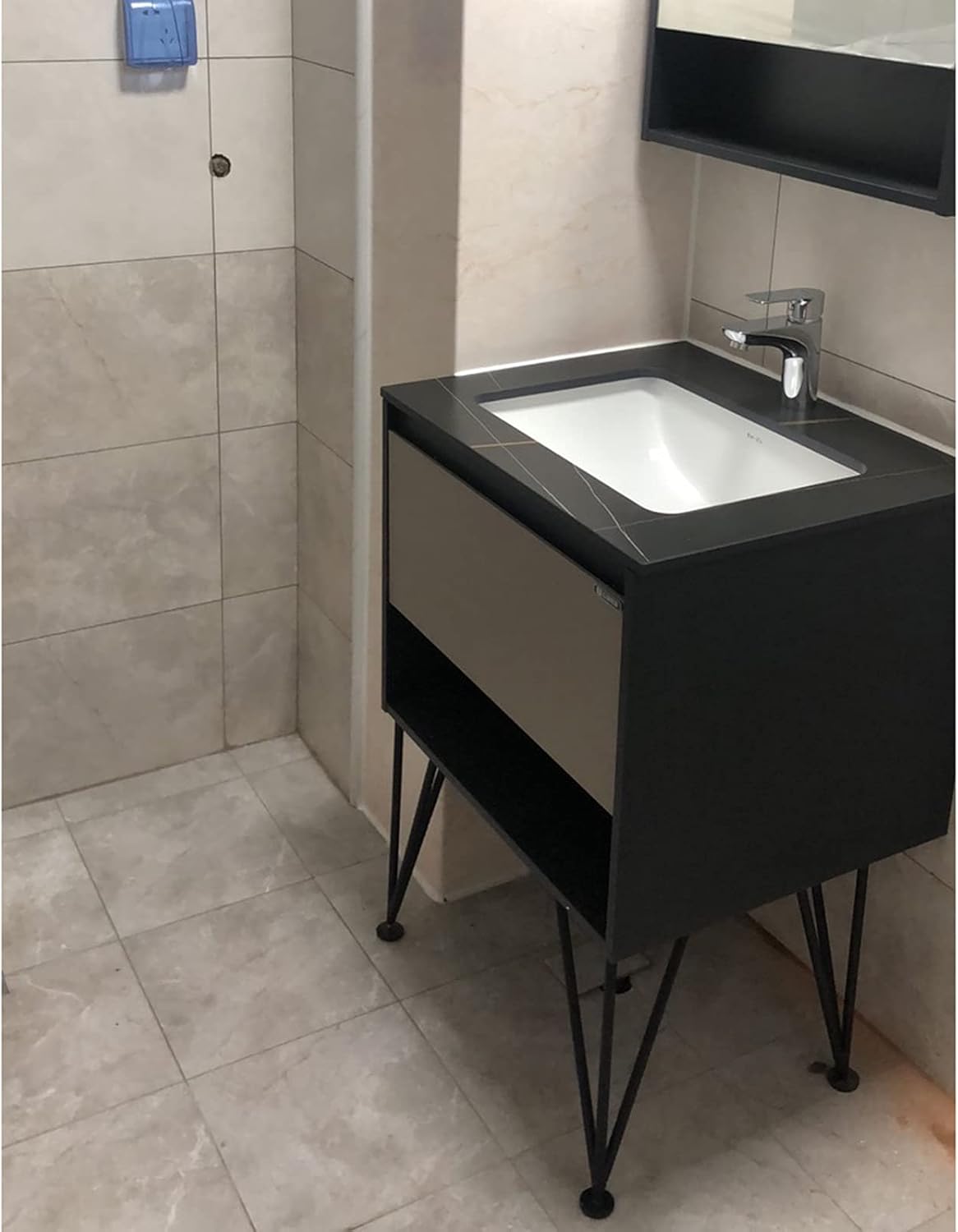 ブラック ステンレススチール 脚 35.6 cm 高耐久 ファーフィート ベッド ソファ 椅子 バスルーム 調節可能 高さ 三角形