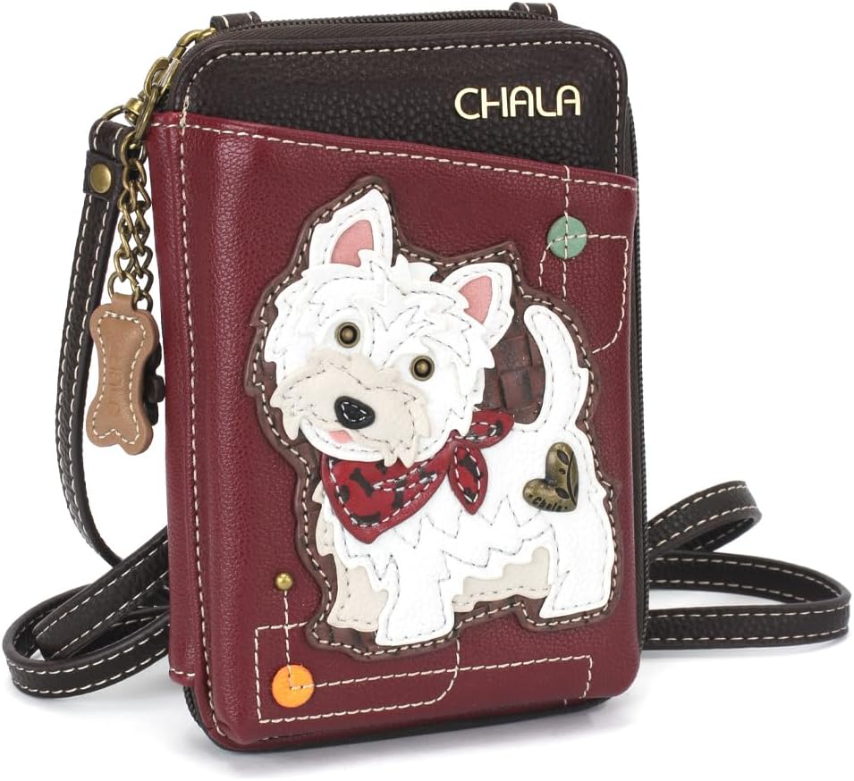 CHALA Wallet Crossbody Cell Phone Purse - Women Faux Leather Multicolor Handbag with Adjustable Strap Convertable Strap (Westie)