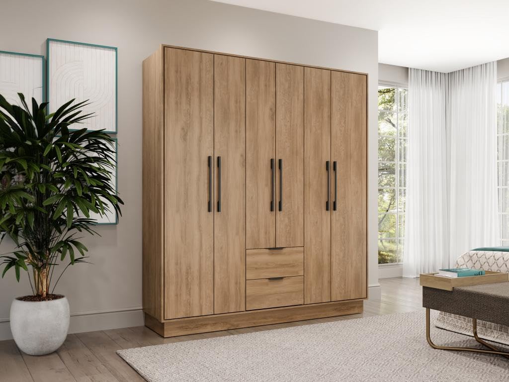 Vente-unique - Armoire 6 Portes et 2 tiroirs - L162 cm - Coloris : Naturel - FEOVA
