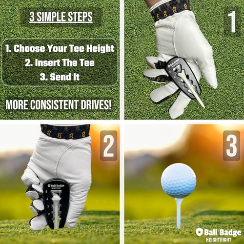 Ball Badge HeightRight Adjustable Golf Tee Height Tool – Precision Tee Height Setter for Consistent Swings, Durable Aluminum Design, Easy-to-Use Golf Training Aid (Black)