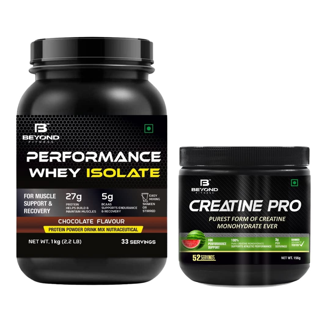 Beyond Fitness Performance Whey Isolate protein 2.2lbs with 27g Protein & Creatine Pro 156gm, 3g pure Creatine Monohydrate Combo