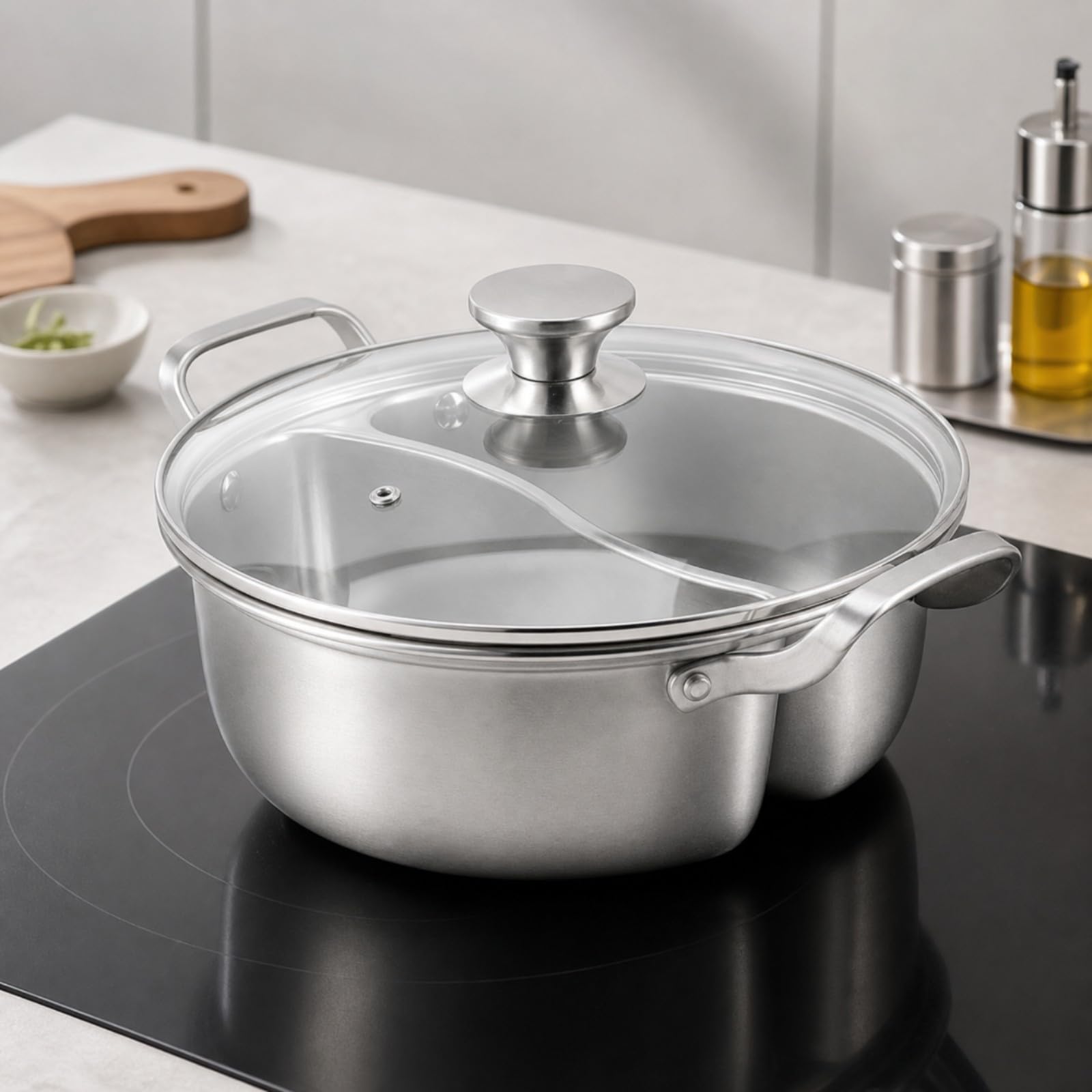 Unsilio Cocina Multifunción Olla con Divisor Doble Compartimento Gran para Familias, Cocina Casera, 32CM