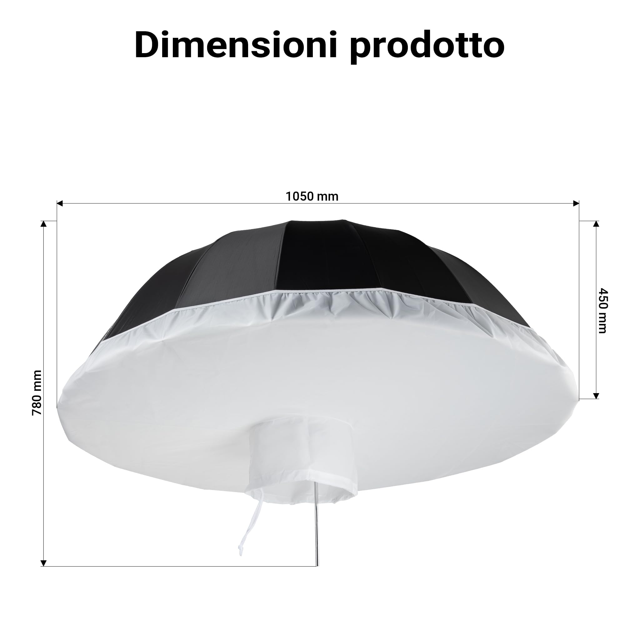 Walimex pro Ombrello fotografico parabolico nero/bianco Ø 105 cm + diffusore – Set di modellatori di luce per fotografia e videografia