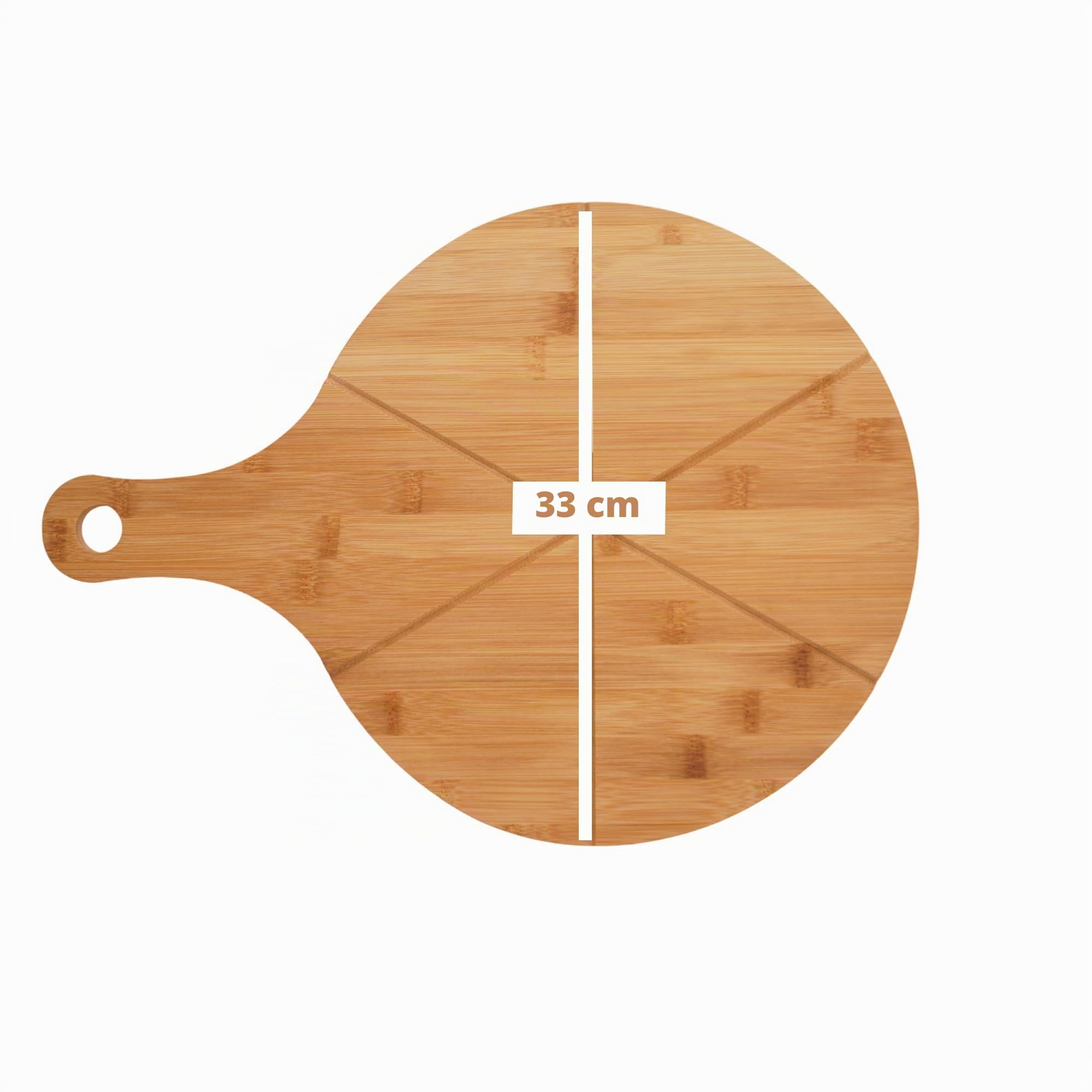 hausleben Lot de 6 Planches à Pizza en Bambou 33 cm – Planche Ronde avec Poignée et Rainures de Découpe – Plateau de Service pour Pizza, Flammekueche, Apéritif et Cuisine
