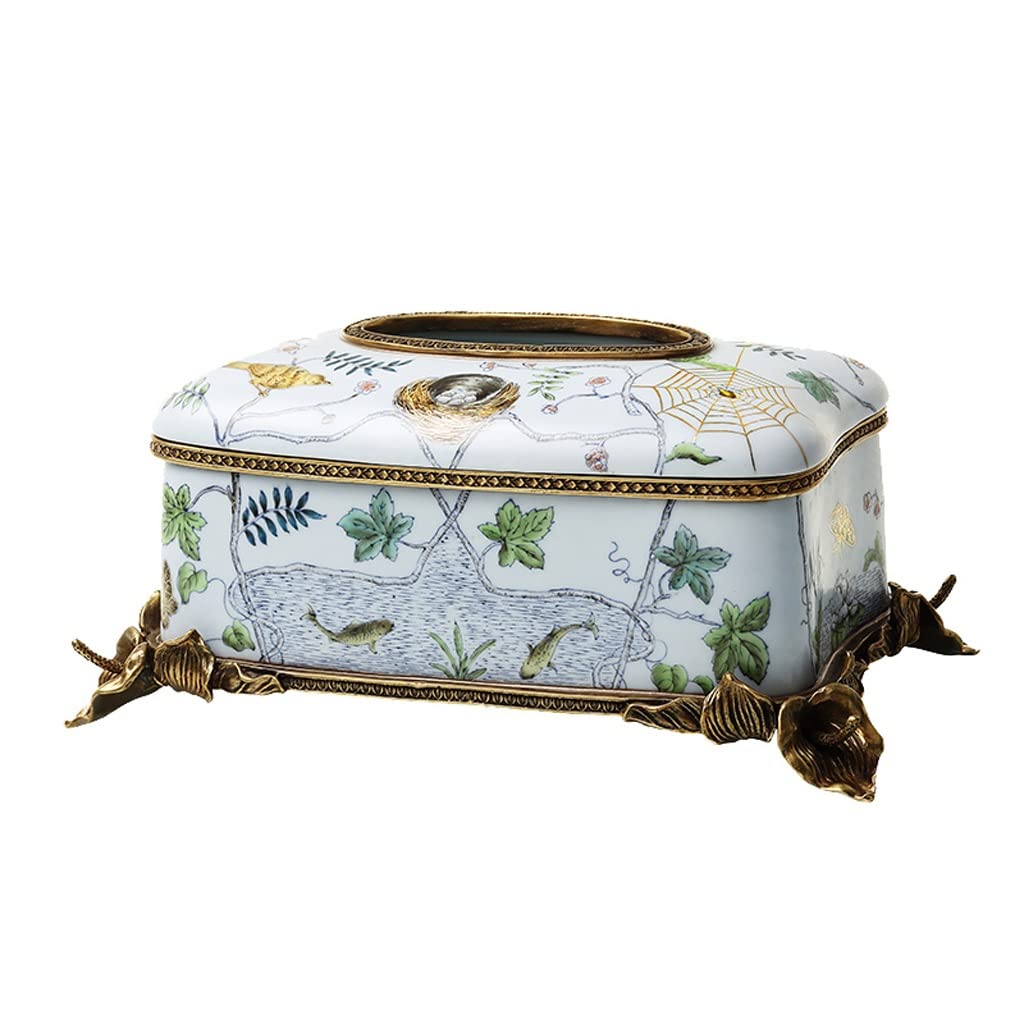 GTHTUHFD Tissue Box Cover Tissue Box Ceramic With Copper Creative Paper For Bedroom Living Room Desktop Art
