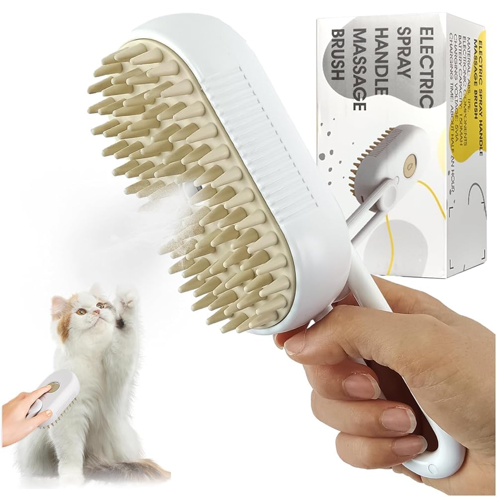 Cepillo de vapor para gatos,3 en 1 Steam Cat Brush,Cepillo de Limpieza Automática para Gatos con Vapor,Peine Eléctrico de Masaje para Mascotas,para perros de pelo largo o corto