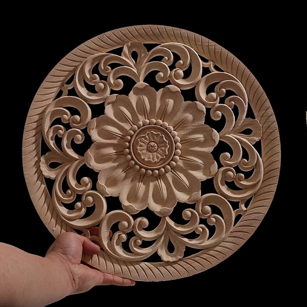 Sculpture européenne en bois non peint applique ronde pour ébénisterie