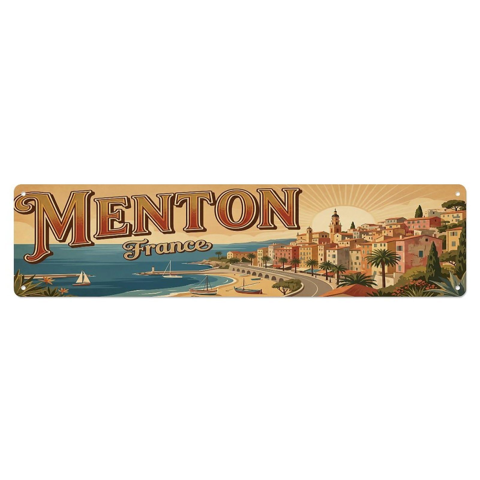 Vintage Travel France Menton Metal Tin Sign