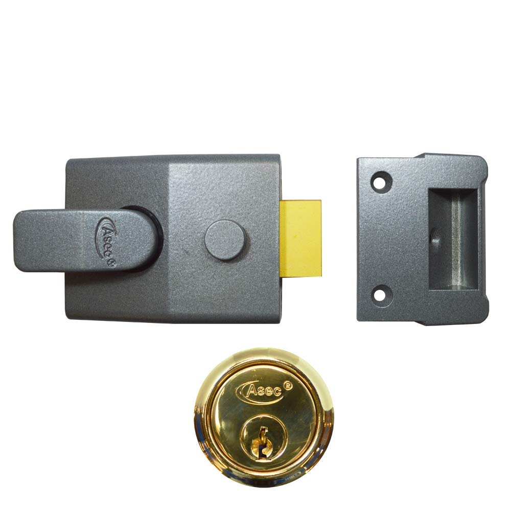 Digiteck Chrome,Grey Asec Yale Deadlocking Nightlatch 60Mm Backset With Brass Rim Cylinder Door Lock