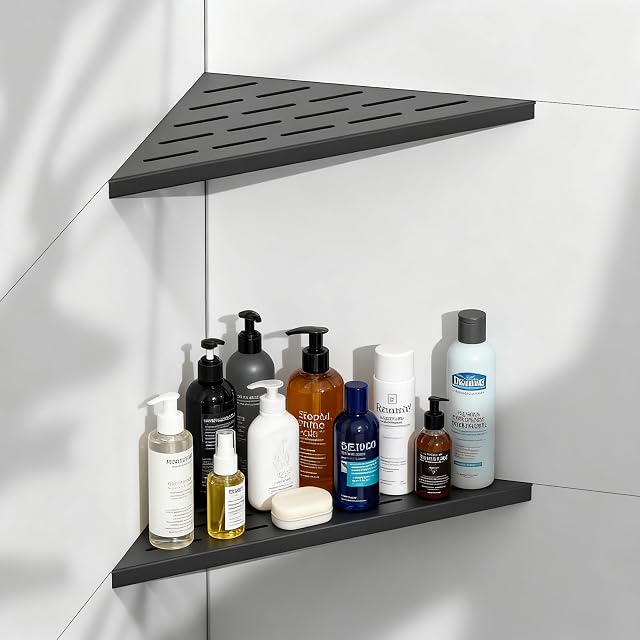 BATHLAVISH Corner Shower Shelves 10 Matte Black 2 Pack 304 Stainless Steel Shower Corner Shelf Recessed Slot Design