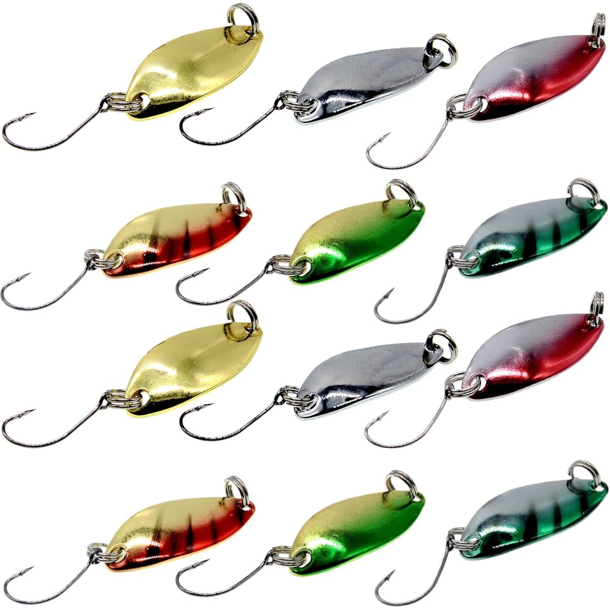 Trout Lures with Single Hook, 1.2in-1/9oz Colorful Fishing Spoons and Spinners for Salmon, Bass Fishing