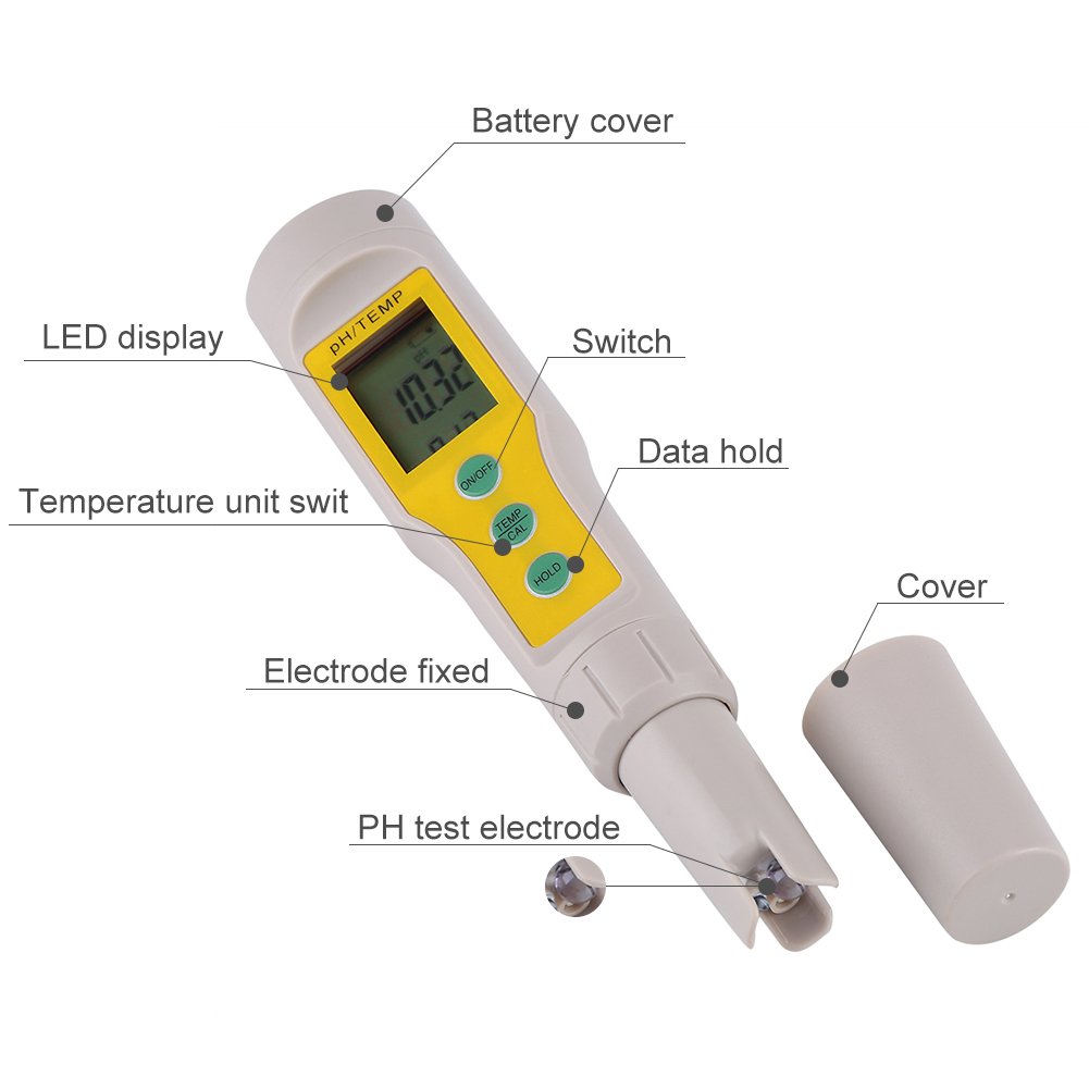 Yosoo pH-Messgerät Wasserqualitätsprüfer mit pH- und Temperaturanzeige, digitales LCD-pH-Messgerät, Wasserstift, Analyzer für Aquarium, Pool, Wein
