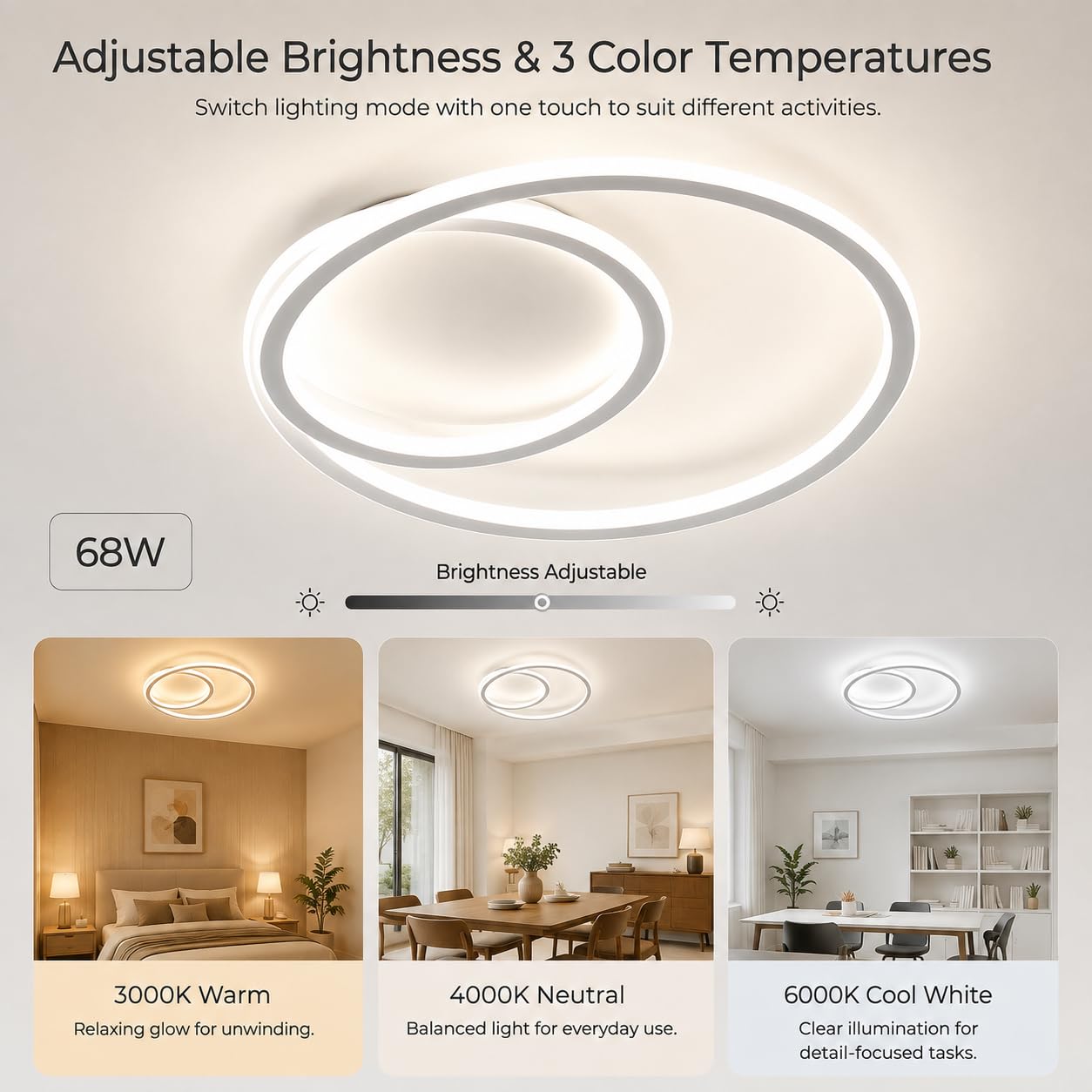 Plafón LED Regulable con Mando a Distancia, 68W Lámpara de Techo Moderna Espiral 40cm (3000K-5000K), Iluminación Bilateral 360° en Aluminio y Silicona para Salón, Dormitorio, Cocina