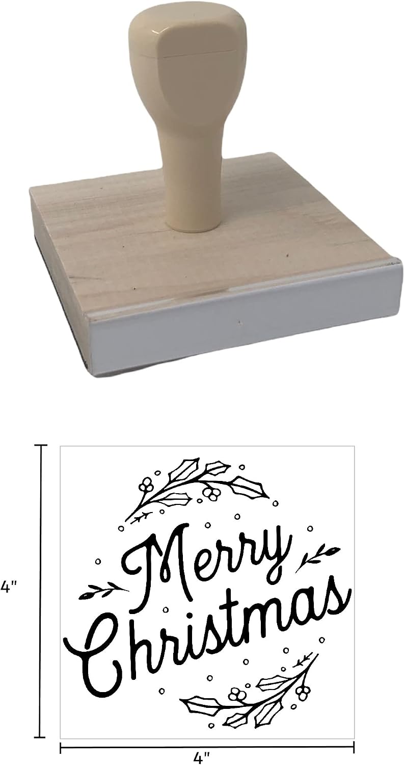 Infusion Merry Christmas Rubber Stamp, 4 X 4'' Wood Stamp