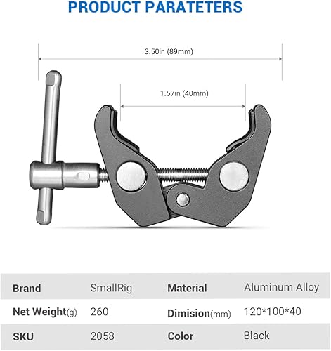 Miniatura 8 de SmallRig Abrazadera de brazo mágica para DJI Ronin, monitor de cámara, luz LED 2058 (paquete de 2)