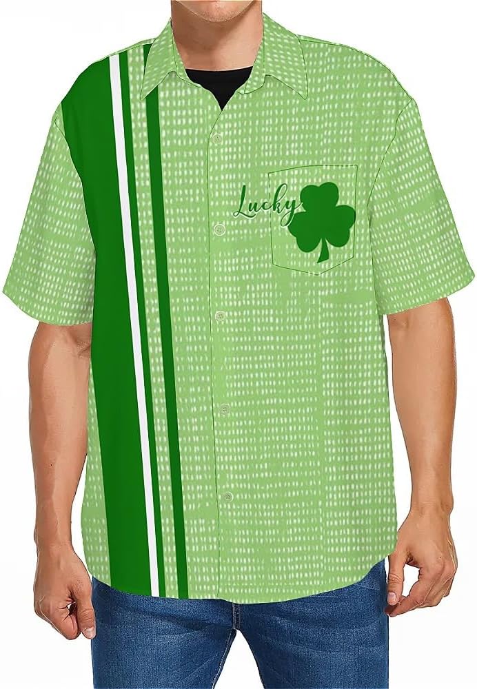 QIVICIMA Mens 2026 St Patricks Day Shirts Short Sleeve Clover Button Down Shirt Green Shamrock Casual Shirts Tops - Image 2