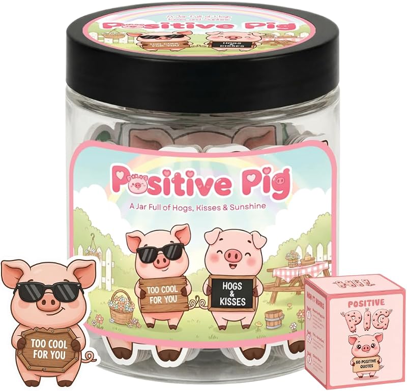 Pote Positive Pig com 60 cartões de afirmações positivas