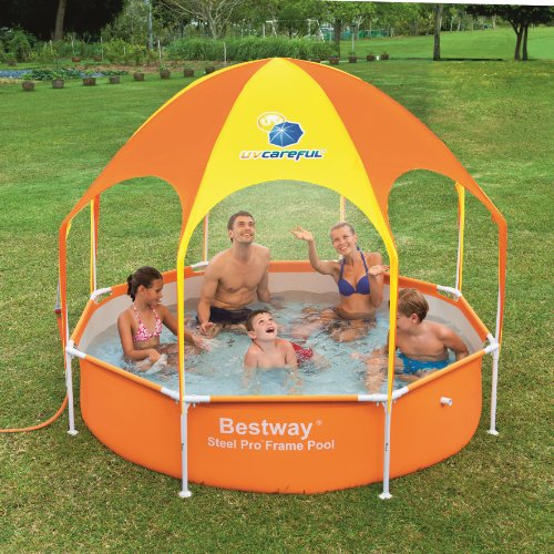 H2OGO! Splash-in-Shade Kiddie Baby Play Pool with Built-In Sun Canopy for UV Protection (Orange) - Image 3