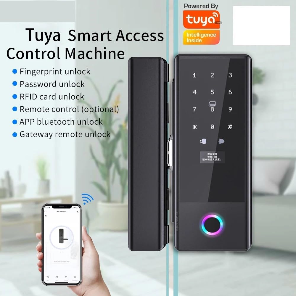 Intelintny Zamek Do Szklanych Drzwi Biometryczny Z Użyciem Linii Papilarnych TTlock Tuya Elektroniczny Cyfrowy Bezkluczykowy Przesuwnych(G180TTLOCK with GW)